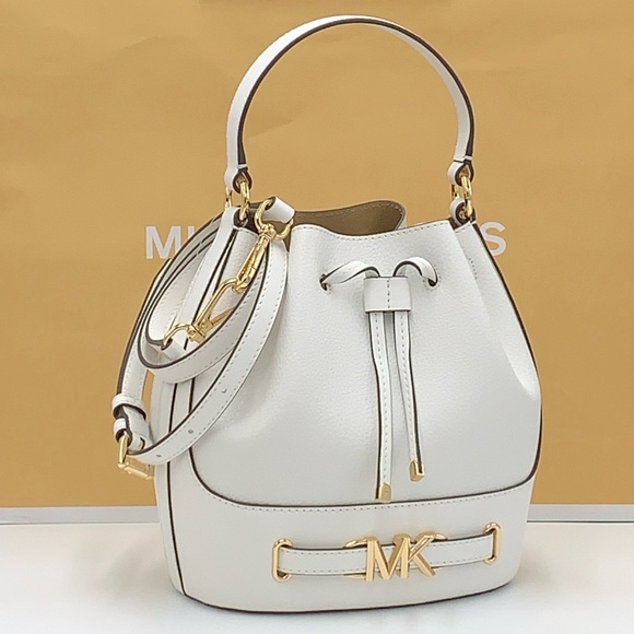 MICHAEL KORS 
Reed Medium Pebbled Leather Bucket Bag Satchel Crossbody Handbag - Picture 11 of 16